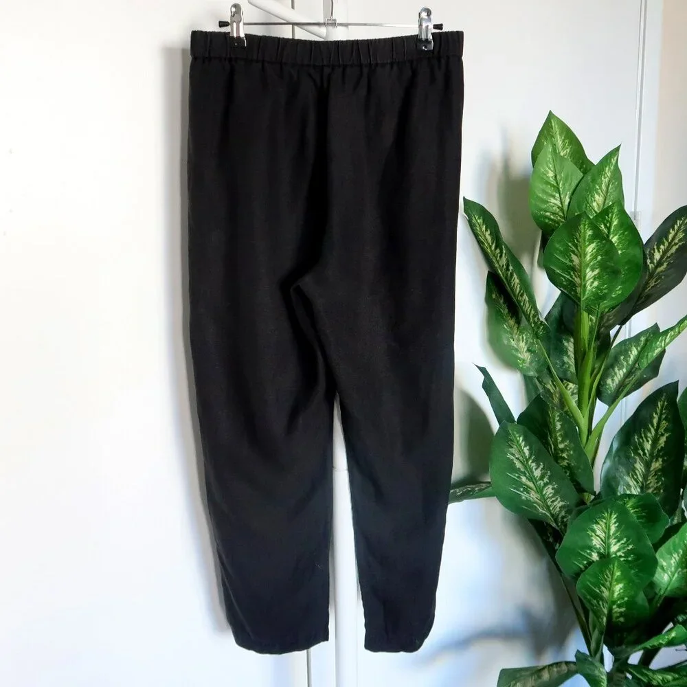 Eileen Fisher Black Lyocell Organic Linen Tapered High Waist Pull-on Pants XS - Picture 5 of 9
